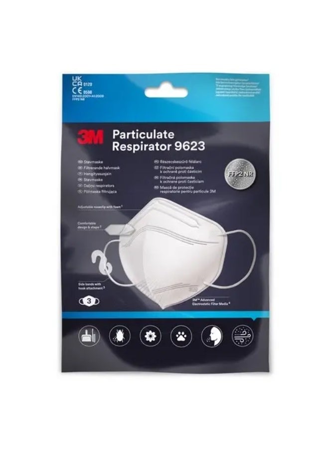 ثري ام قناع تنفس 3M للجسيمات الدقيقة 9623، عبوة 3 قطع. - Image 3